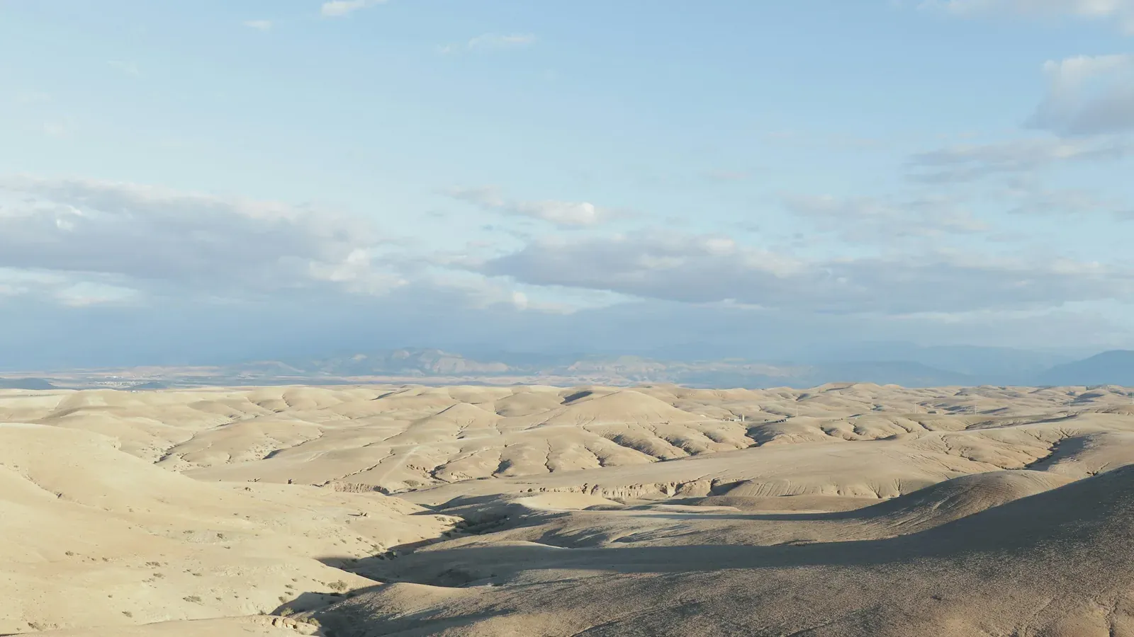 Rocky hills and open sky in the Agafay desert near Marrakech