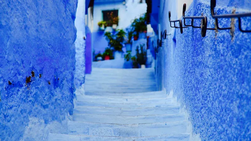 Blue walls and steps in a street in Chefchaouen