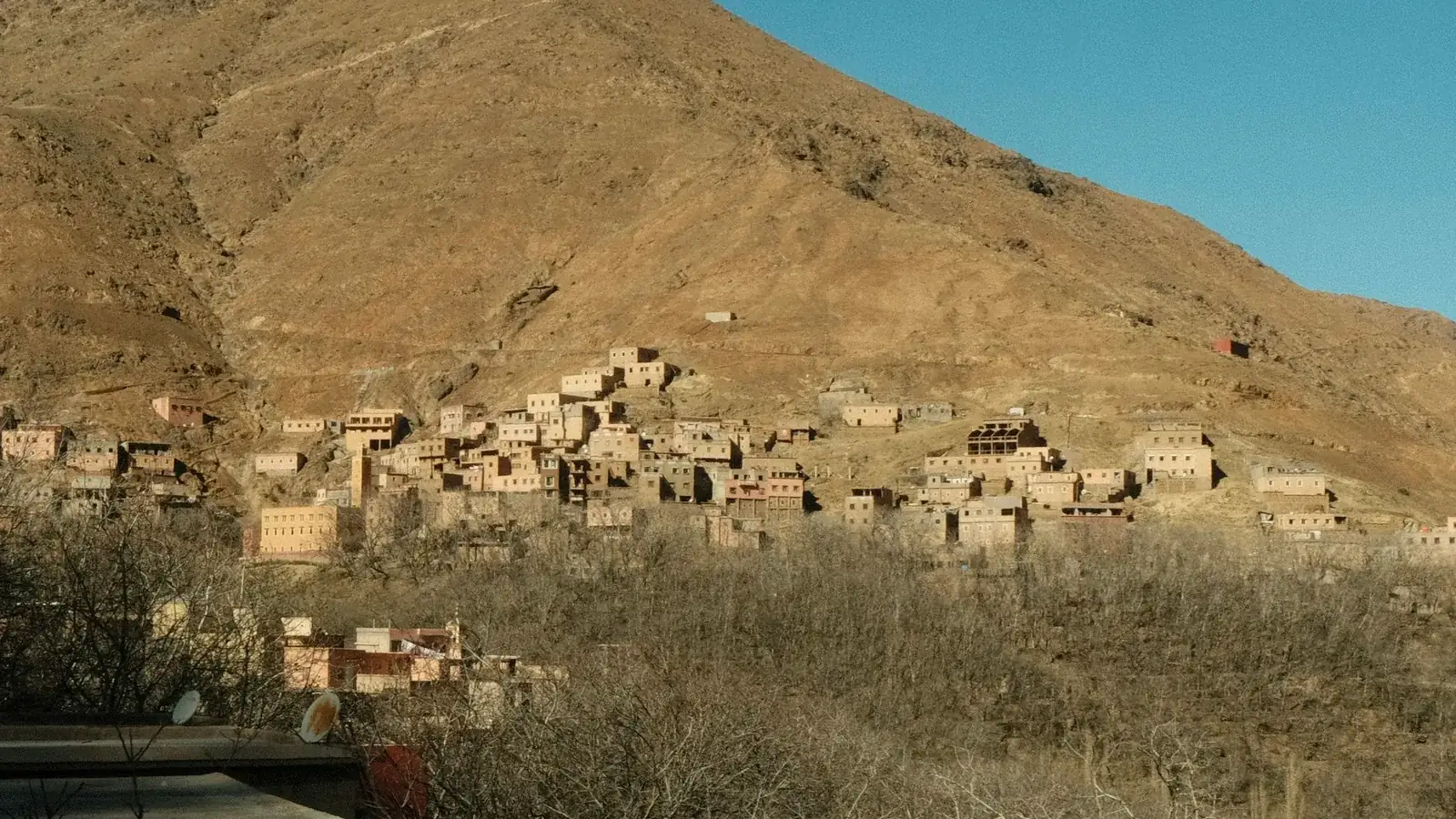 Village buildings and mountain slopes near Imlil in the High Atlas
