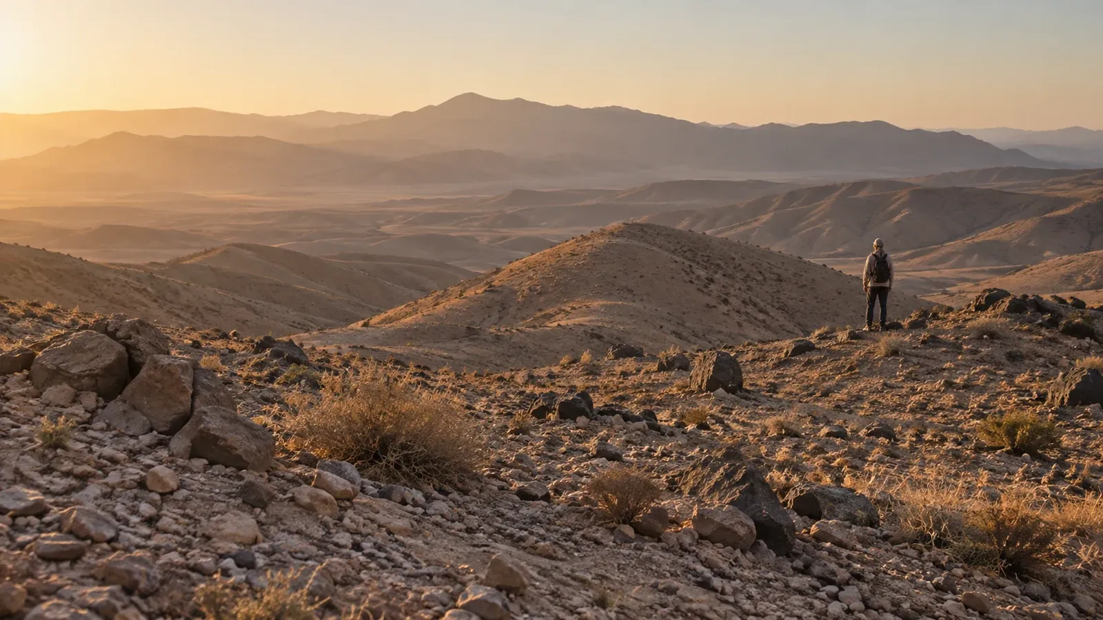 Pale rocky hills and gravel in a desert landscape