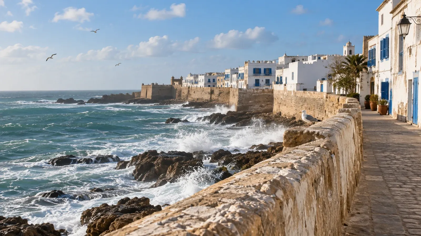 Atlantic waves beside a weathered coastal wall